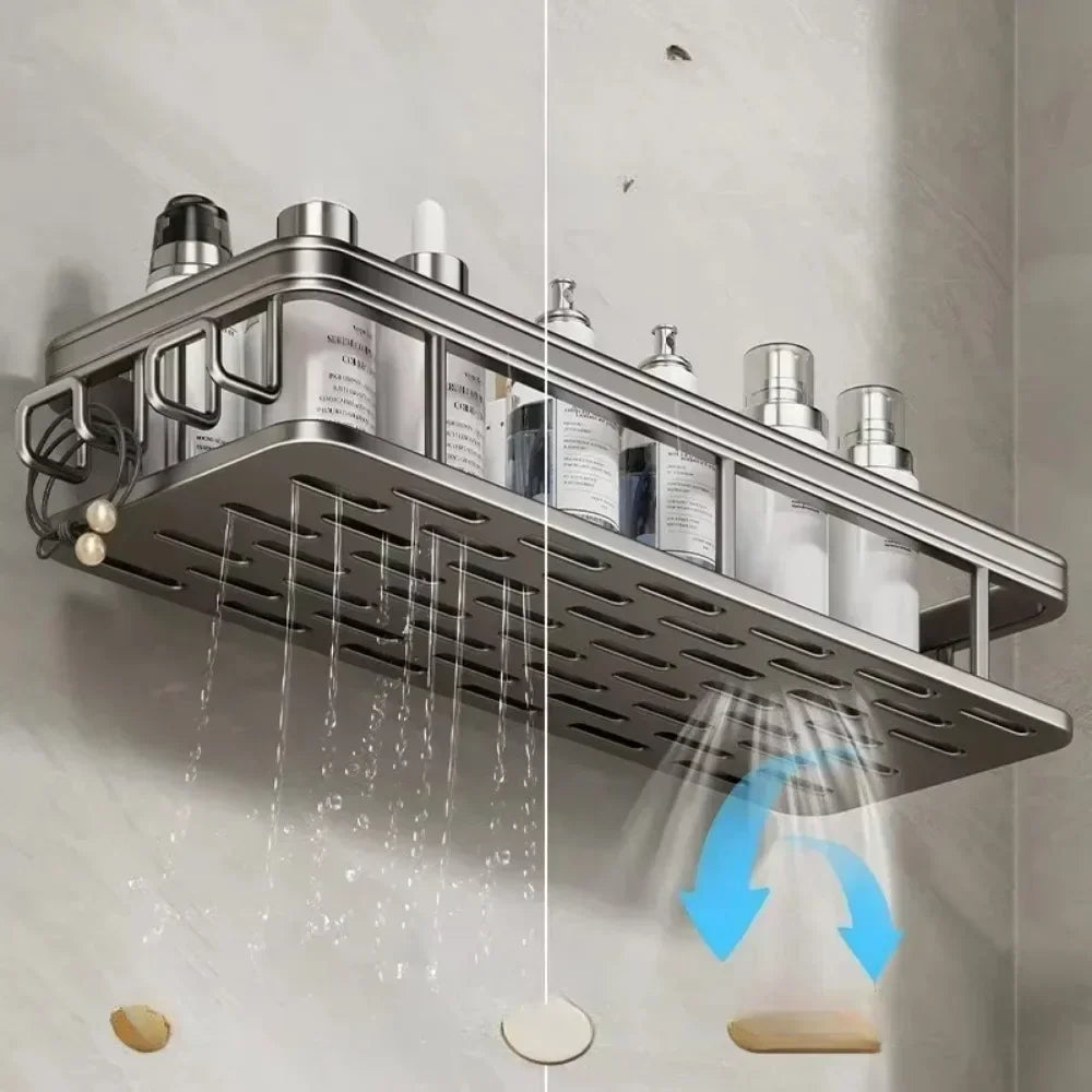 Bathroom Shelf No Drill Wall Mounted Shampoo Bottle Shower Corner Rack Toilet Storage Rack Aluminum Bathroom Kitchen Accessories