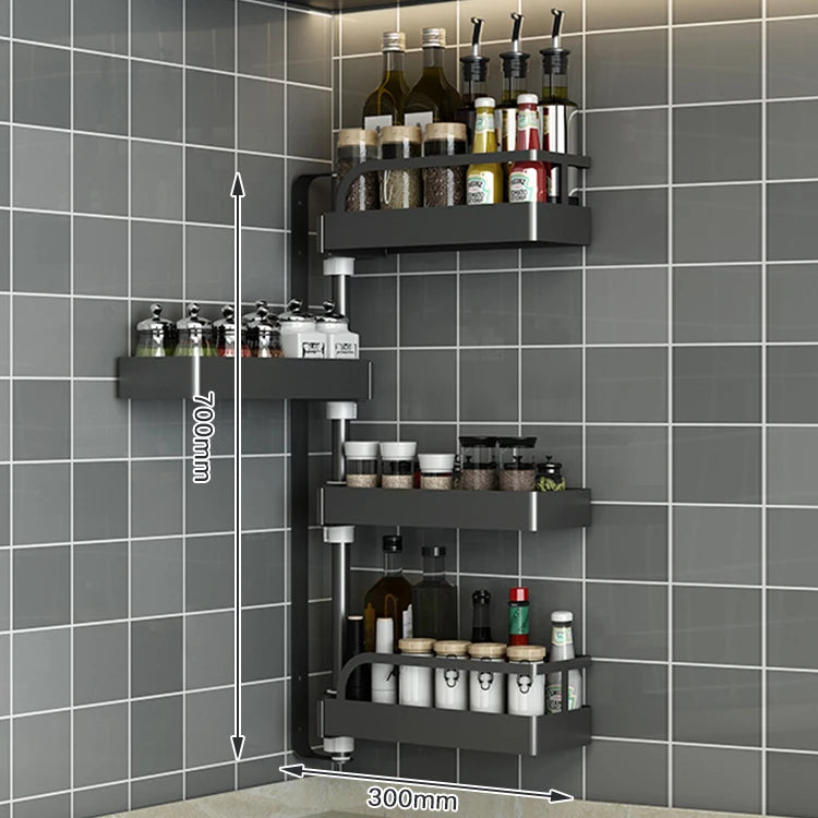 Over Sink Kitchen Rack Black Kitchen Storage Stand Wall-mounted Spice Rack Punch-free 360 Rotation Kitchen Spice Organizer Shelf