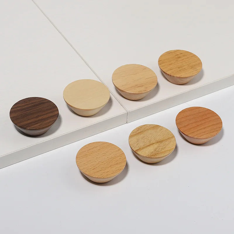 circular button handle modern cabinet handles solid wood home wardrobe drawer cabinet handle single hole wooden handle