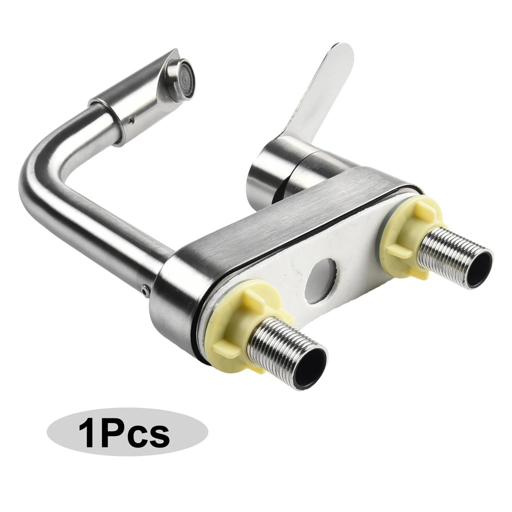 Stainless Steel Basin Faucet Sink Faucet Tap Cold And Hot Mixer Tap 2 Holes Single Handle Deck Mounted Tap