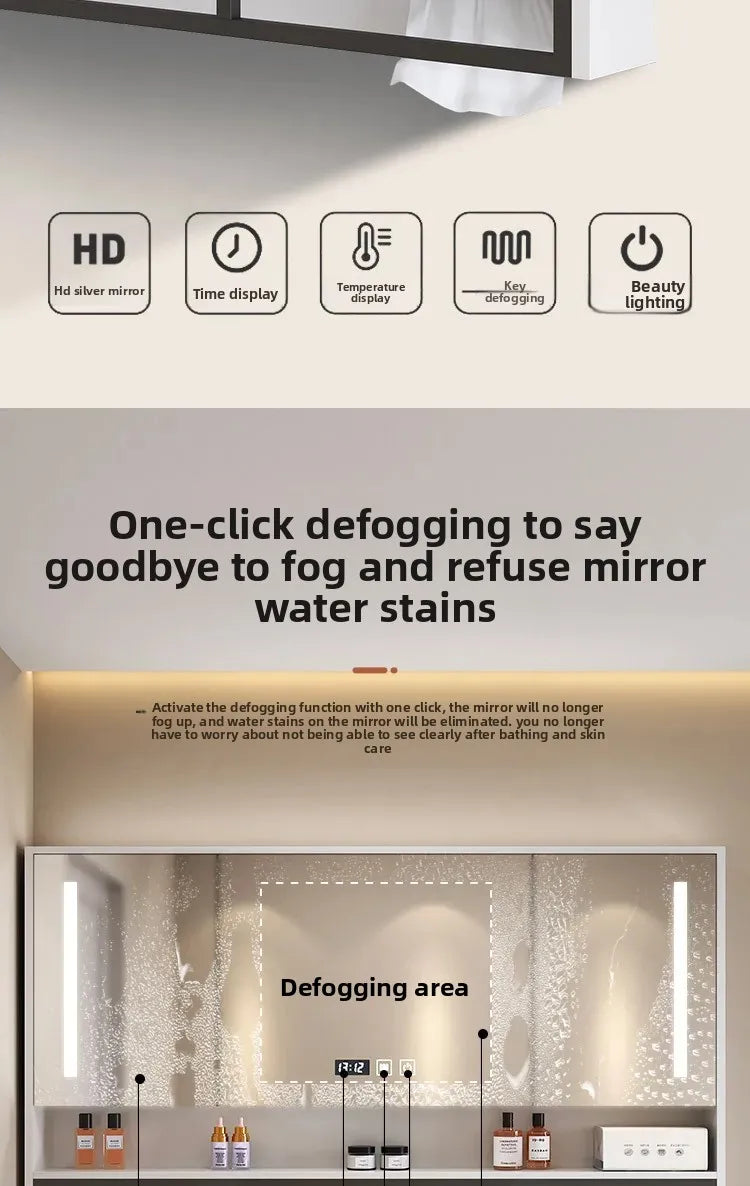 Bathroom Mirror Cabinet Wall Mounted LED Waterproof Aluminum Medicine Cabinet with Storage Shelf Towel Rod for Home Bathroom