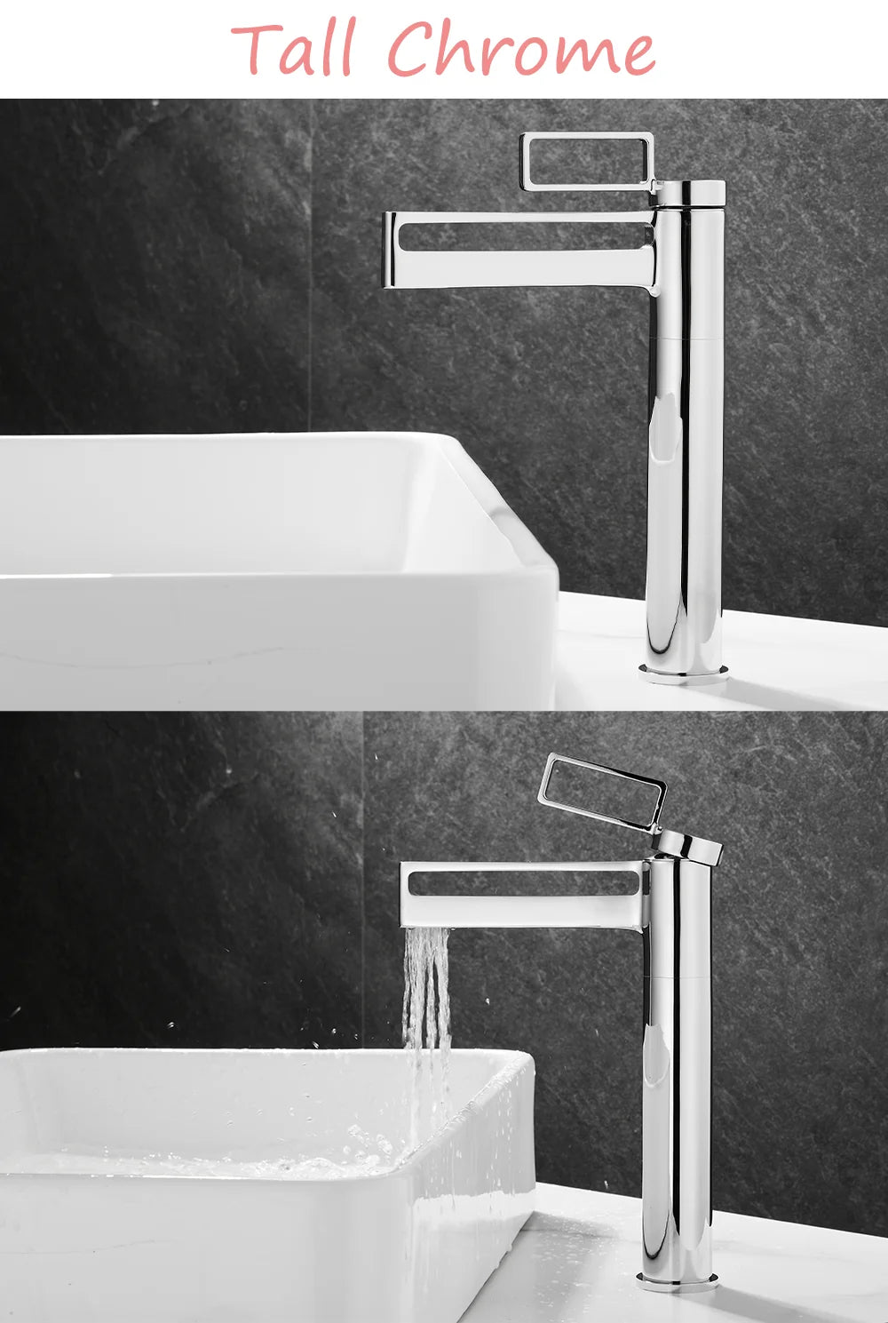 Black Tall Bathroom Basin Taps Single Handle Waterfall Faucet Solid Brass Basin Mixer Tap Creative Hollowed Out Design Water Tap