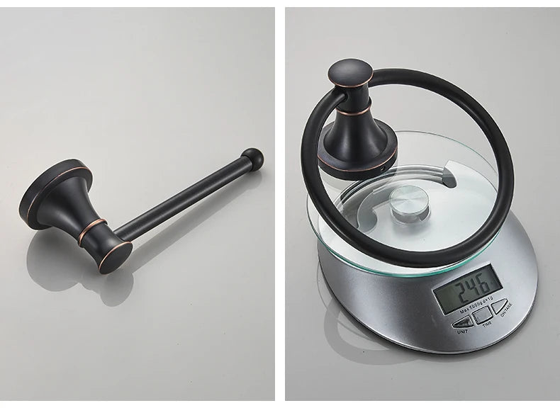Bathroom Bath Toilet Paper Holder Robe Hook Bathroom Retractable Towel Hanging Rod Black Zinc Alloy EL852