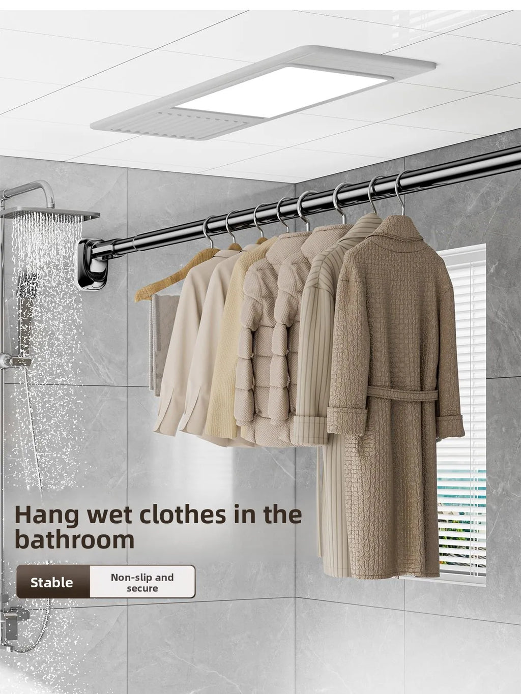 Retractable Clothes Drng Rods Wall Mounted Balcony Batoom Curtain Rods Wardrobe Clothes Hanger Rods No Drilling Required