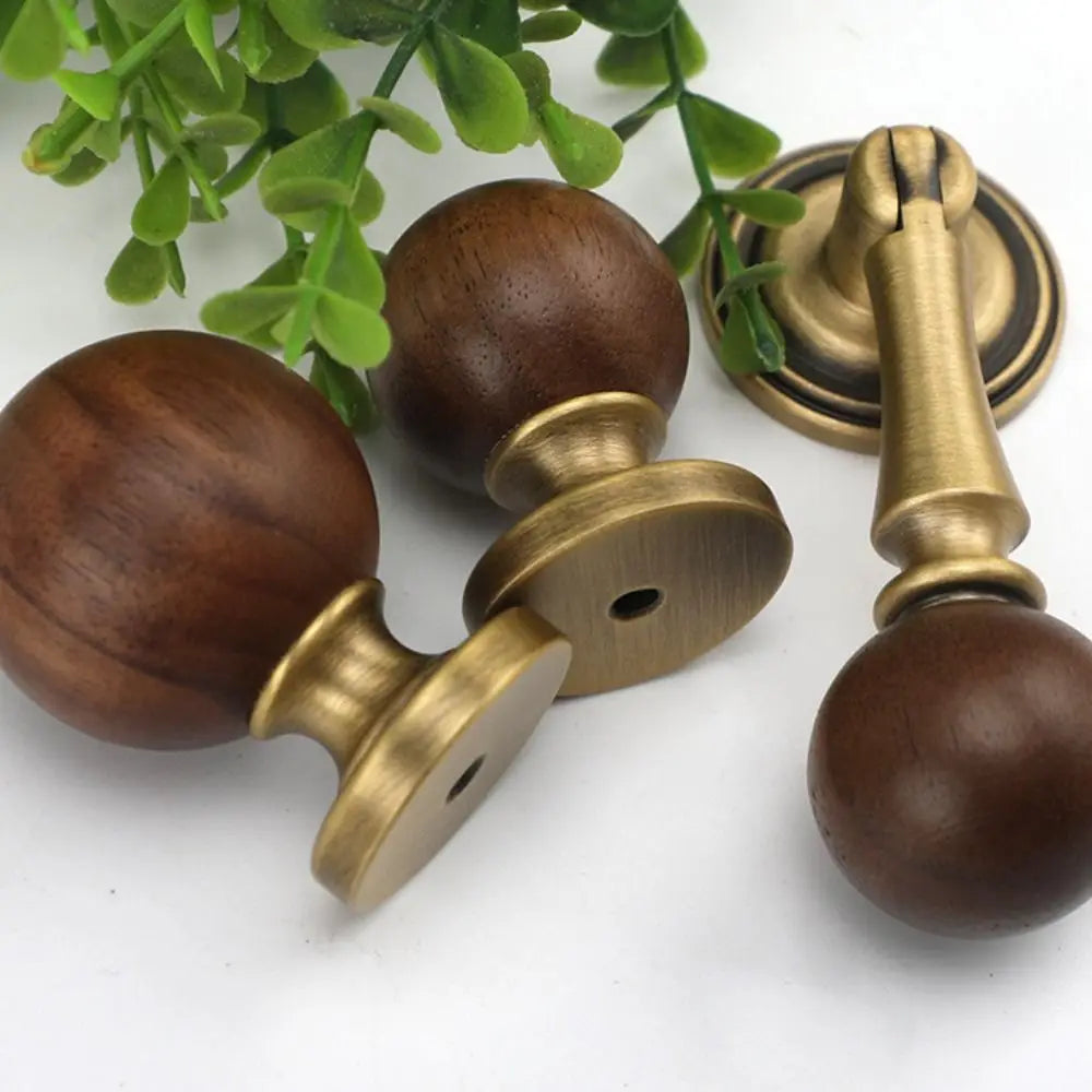 Brass Brass Cabinet Handles Walnut Wooden Walnut Knobs Luxury European Style Wardrobe Door Handles Door Handles
