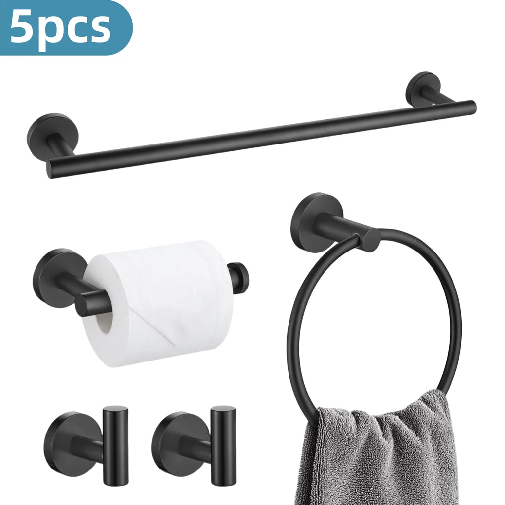Bathroom Hardware Set Stainless Steel Towel Rack Set Toilet Paper Holder Robe Hooks Towel Ring Bathroom Accessories Set