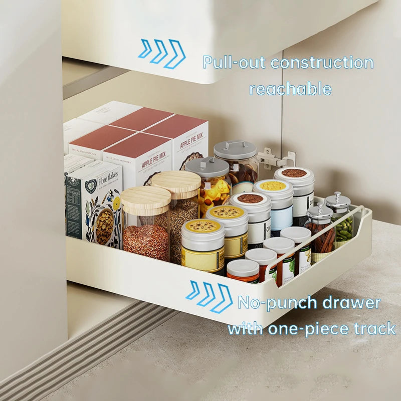 1Pc Dish Rack Kitchen Storage Box with Sliding Rail Pull-out Cabinet Storage Rack Spice Pantry Shelves Drawer Kitchen Organizer