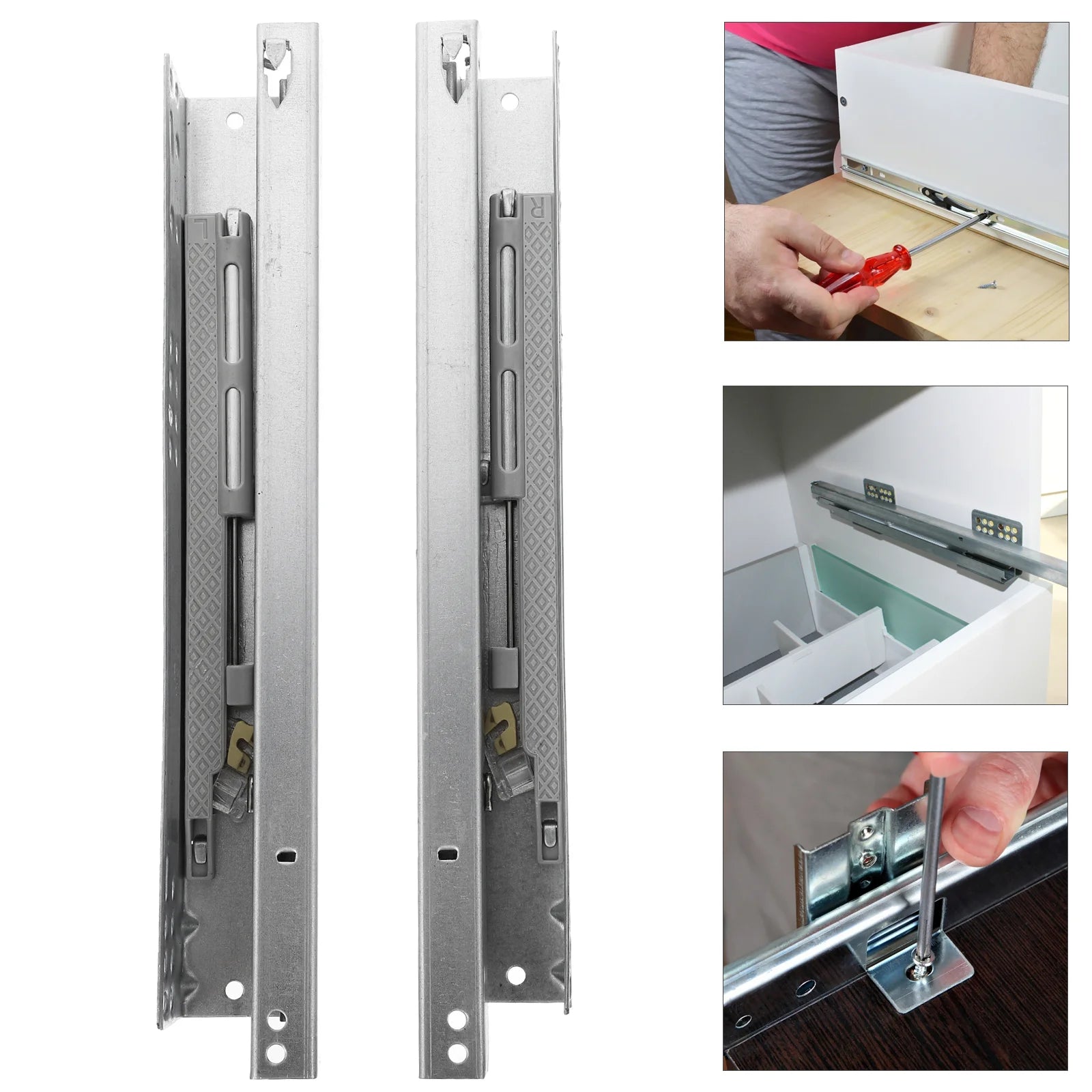 2 Pcs Two Section Slide Rails Drawer Runner Hidden Bottom Track Cold Rolled Steel Thickened Sheet Durable Mute Buffer Cabinet