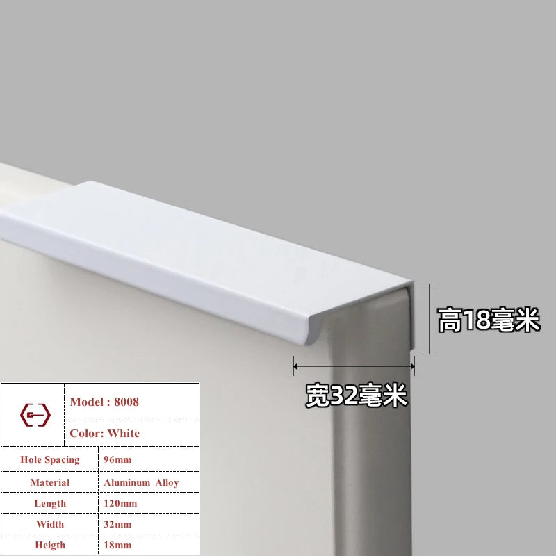 Modern Simple White Long Cabinet Handle Kitchen Cupboard Furniture Length Door Handle  Wardrobe Closet Hardware Drawer Pull Knob