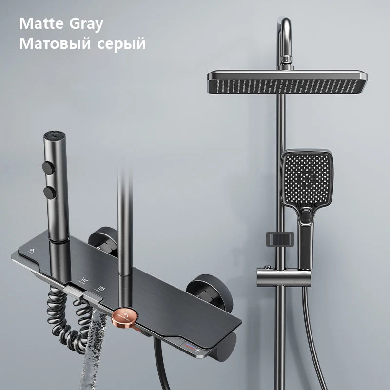 Tempered Glass Panel Rain Bathroom Shower Faucets Set Cold Hot Mixer Taps Rainfall Shower Faucet Complete Bathtub Showers System