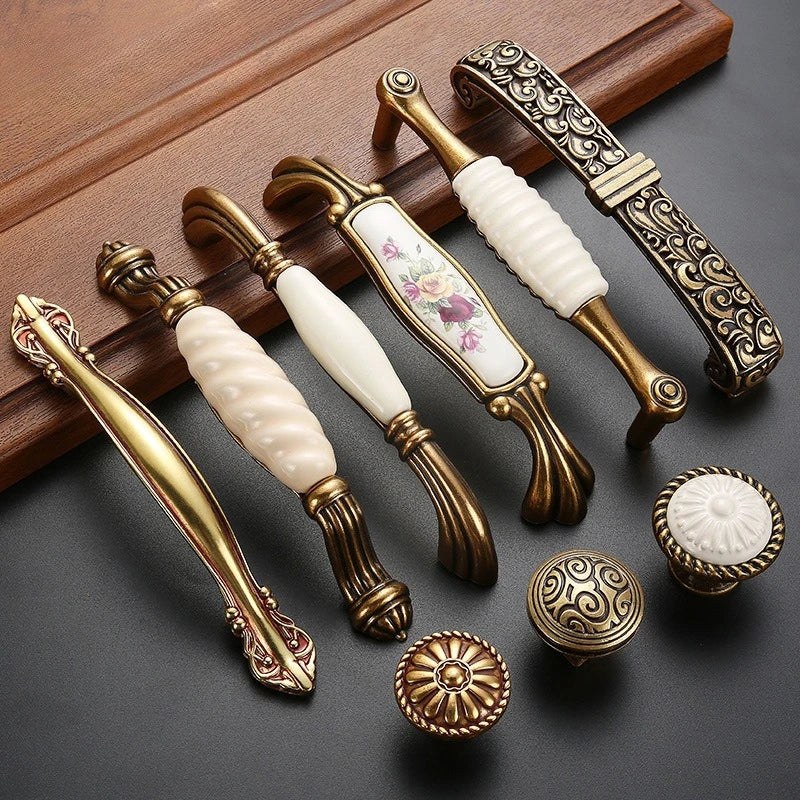 Drawer Knobs Wardrobe Door Handle European Furniture Hardware Zinc Alloy Antique Bronze Ceramic White Cabinet Handles