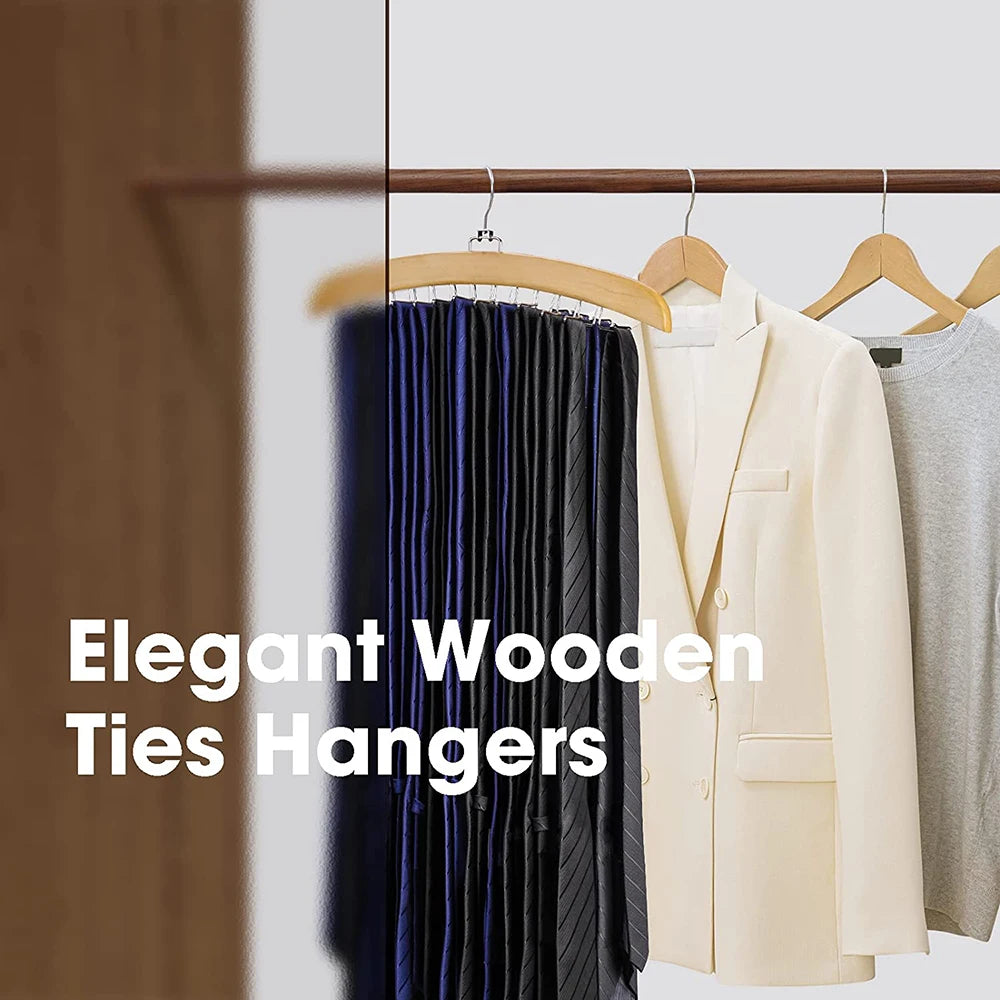 Tie Rack Tie Hanger 24 Hooks Wooden Tie Organizer, Tank Top Hanger, Belt Organizer for Closet,with Upgraded 360°Rotating, Belts