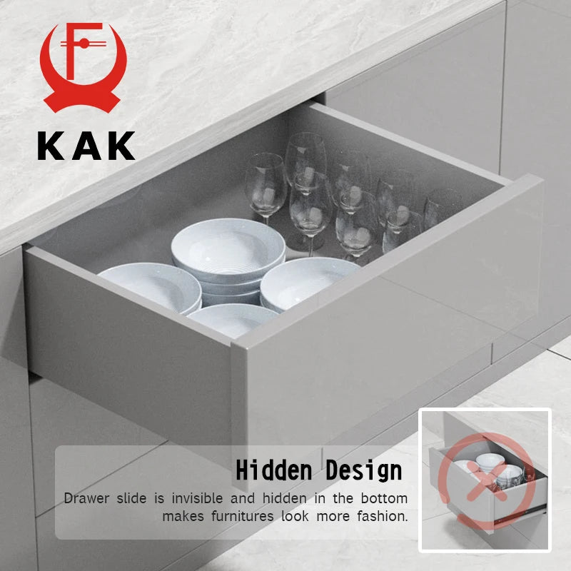 KAK 10"-20" Under Mount Drawer Slide Rails Soft Close 2 Section Hidden Rail Tracks 25KG Drawer Runner Hydraulic Damper Buffer
