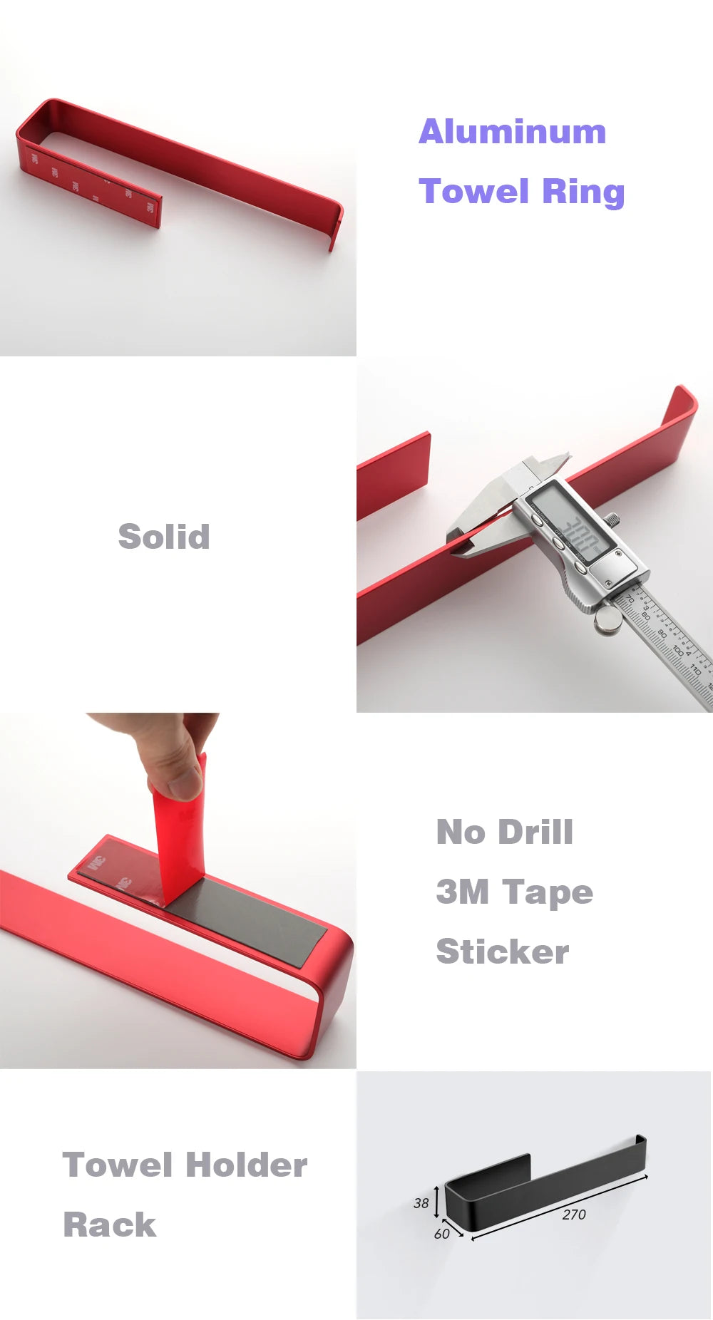Aluminum Bathroom Accessories Sets 3M Tape Toilet Brush Holder Ceramic Toilet Roll Paper Holder Red Robe Hook Towel Holder