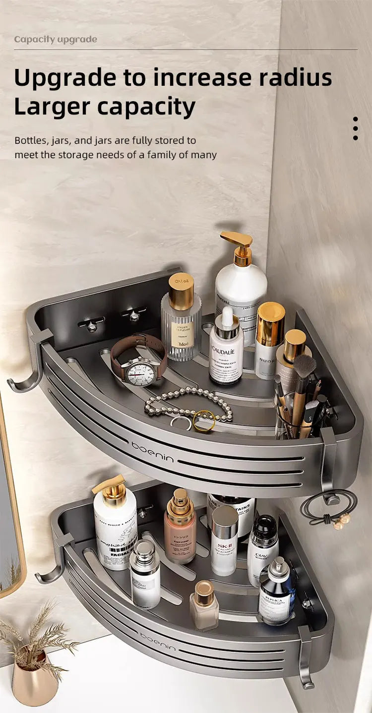 Wall Mounted Bathroom Shelves Shower Corner Shelf with Towel Bar Hook Space Aluminum Shampoo Holder Kitchen Organizer Rack