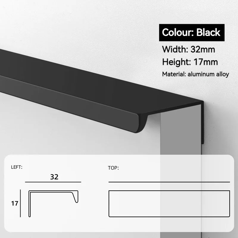 Modern Minimalist Long Door Handles, Drawers, Wardrobes, Hidden Handles, Non Perforated Cabinets, Black Edge Sealing Handles
