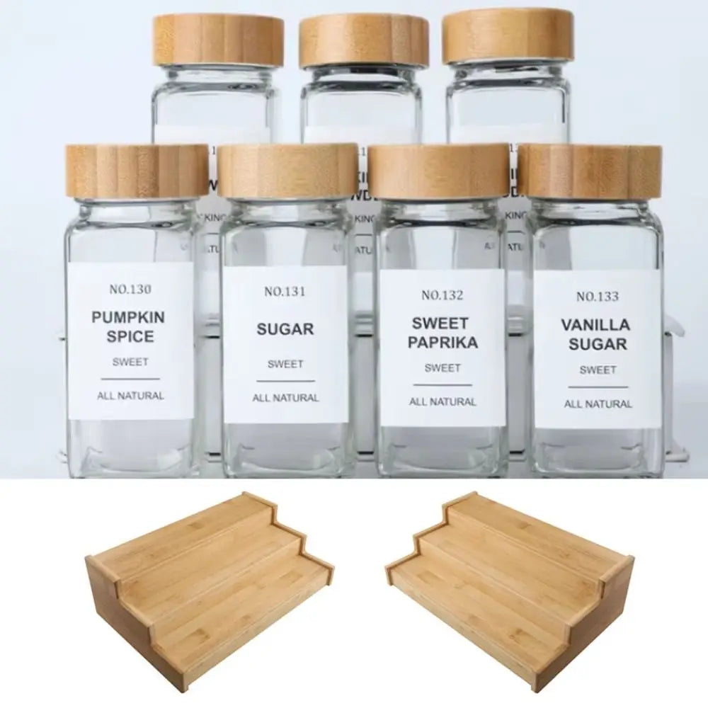 Solid Wooden 3-Tier Spice Rack Space-Saving Spice Display Spice Jar Storage Set Durable Multi-Tier Kitchen Spice Organizer