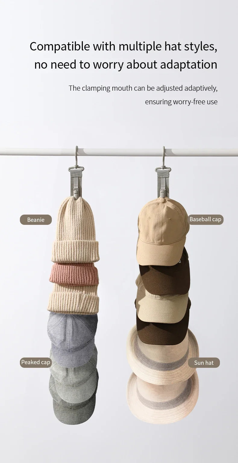 Wardrobe Hat Rack Hanging Rope Hat Storage Clips Hat Organizer Display for Baseball Caps Hat Hanger for Closet Door and Bedroom