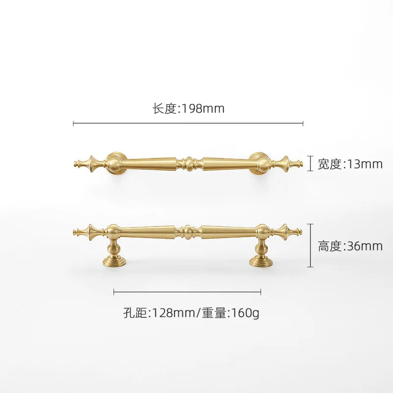 High-end Antique Bronze Door Handles and Knobs Solid Brass Antique Drawer Pulls Kitchen Cupboard Handle Gold Cabinet Handles