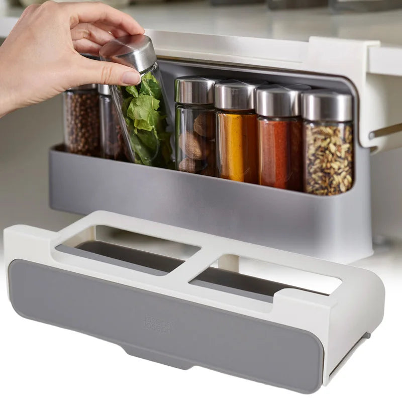 Kitchen Spice Rack Self-adhesive Wall-mounted Under-Shelf Seasoning Bottle Storage Rack Spice Organizer Kitchen Storage Rack