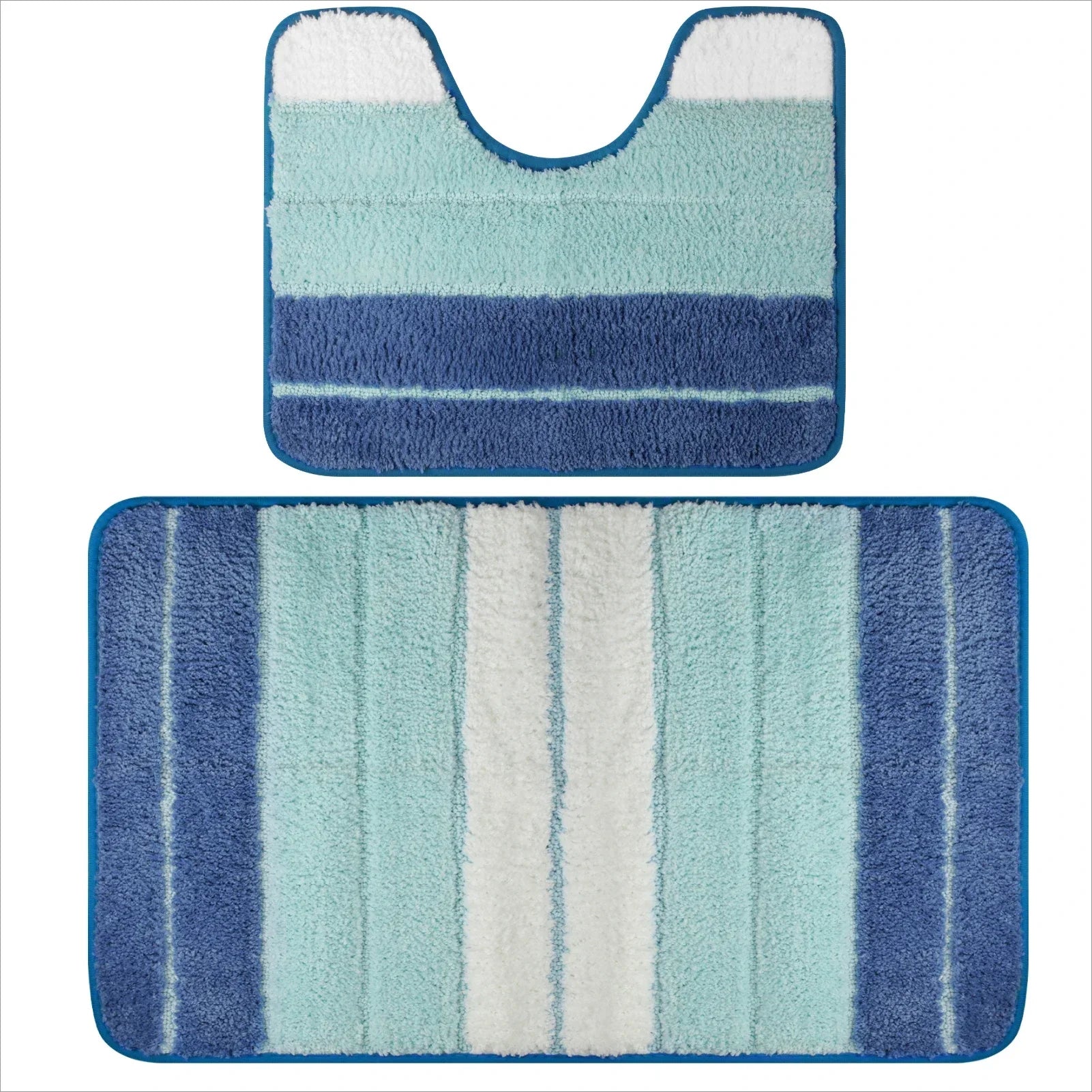 Bathroom Rug Set 2 Piece Plush Shaggy Soft Absorbent Microfiber Bath Mats and U-Shaped Contour Toilet Rug Non-Slip Machine Wash