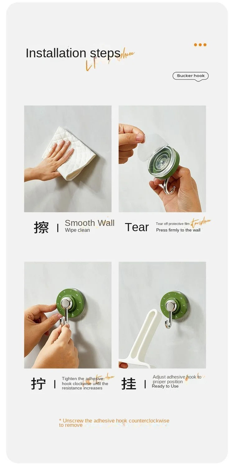 Bathroom Accessories Waterproof Rotating Suction Hooks for Bathroom Kitchen Strong Adhesive Wall Organize