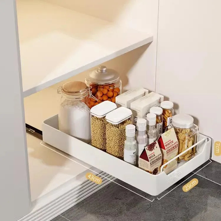 1Pc Dish Rack Kitchen Storage Box with Sliding Rail Pull-out Cabinet Storage Rack Spice Pantry Shelves Drawer Kitchen Organizer