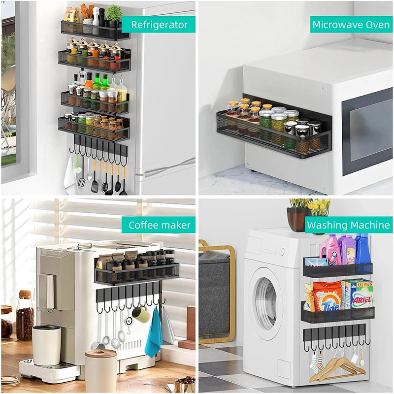 Magnetic Spice Rack Magnetic Rack for Refrigerator Spice Organizer with 8 Hook Rack Magnetic Shelfs
