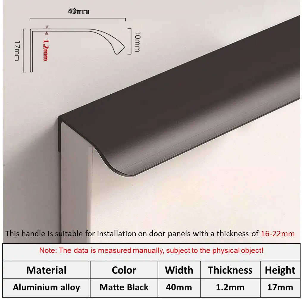 Hidden Minimalist Cabinet Handles for Kitchen Wardrobe | No Drilling Black Edge Pulls | Custom Length 80mm-1200mm Modern Design