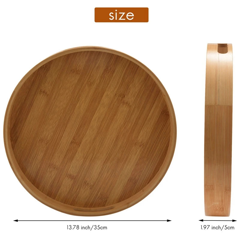 Promotion! Round Serving Bamboo Wooden Tray for Dinner Trays Tea Bar Breakfast Food Container Handle Storage Tray 3 Eco-Friendly