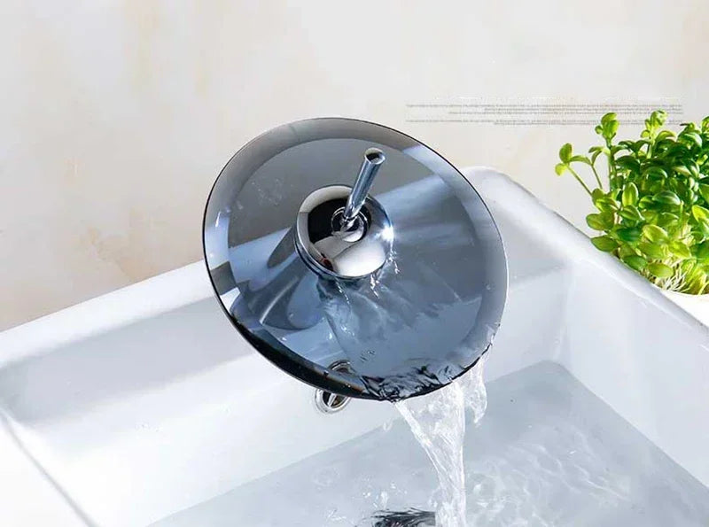 Bathroom Faucets Household Wash Basin Sink Taps Colorful Glass Waterfall Faucet Chrome Single Lever Mixer Tap Deck Mounted