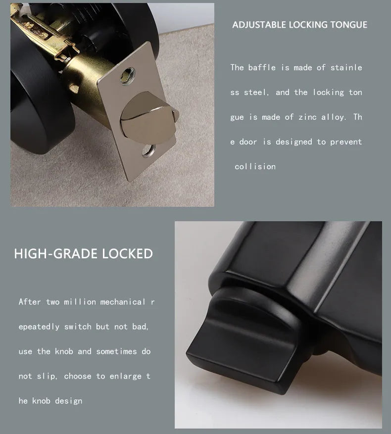 Door Lock Household Universal Silent Toilet Indoor Bedroom Lock Three-bar Handle Lock Old-Fashioned Spherical Round Door Lock