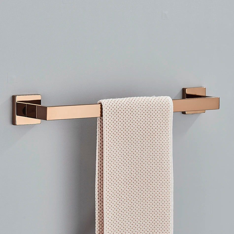 Bathroom Hardware Rose Gold Polish Shiny Bathrobe Hook Towel Rail Bar Rack Bar Shelf Tissue Paper Holder Bathroom Accessories