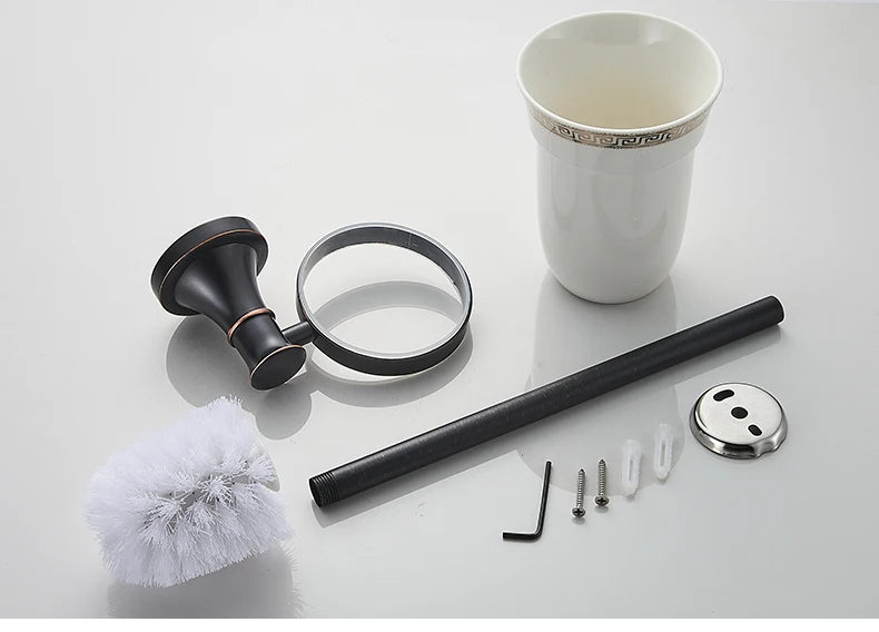 Bathroom Bath Toilet Paper Holder Robe Hook Bathroom Retractable Towel Hanging Rod Black Zinc Alloy EL852