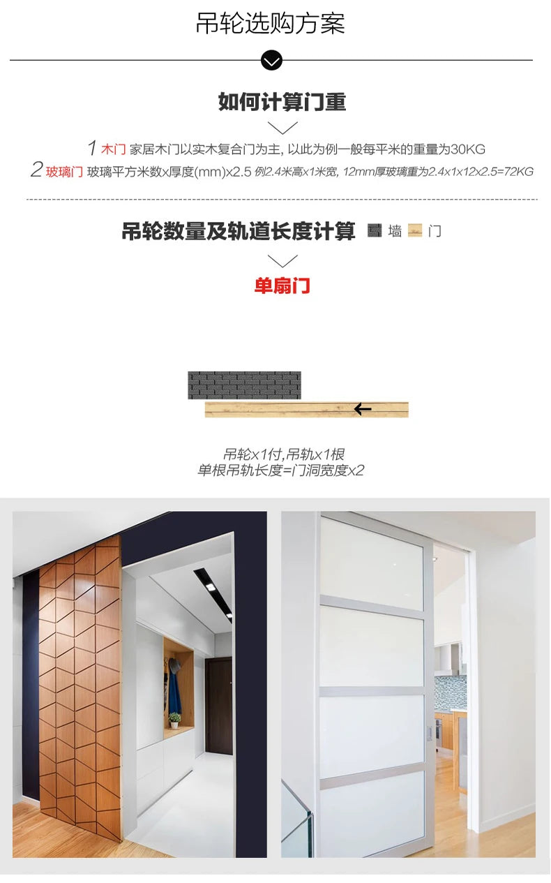 sliding door track hanging rail glass door guide mute push and pull door hanger rail Solid wood doors bathroom fold hanging door