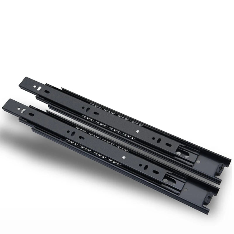 Drawer Rail Black Cold Rolling Steel 3-Way Drawers Slide Three Section Slides 8 to 22 Inch 3 Way Sliding Tracks Furniture Rails