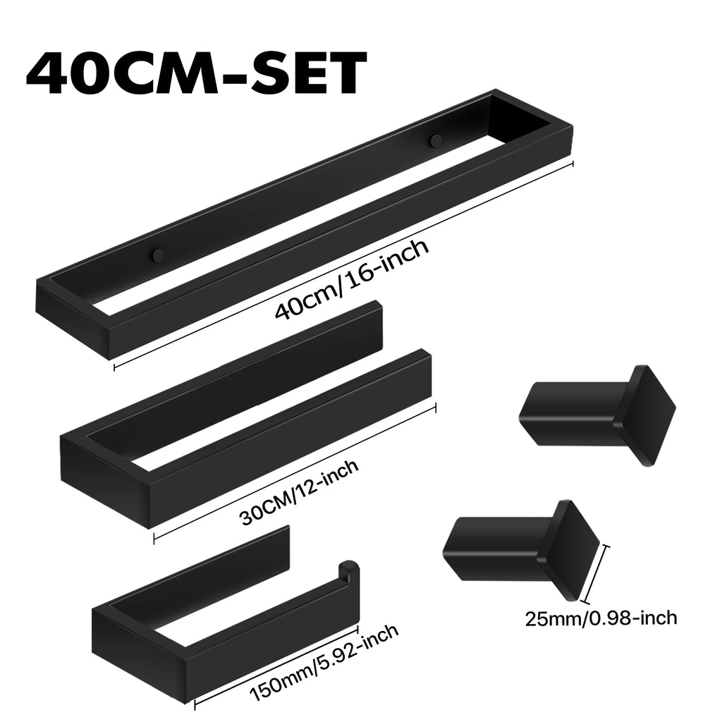 Bathroom Hardware Black Bath Robe Hook Towel Rail Bar Rack Bar Shelf Tissue Paper Holder Bathroom Accessories