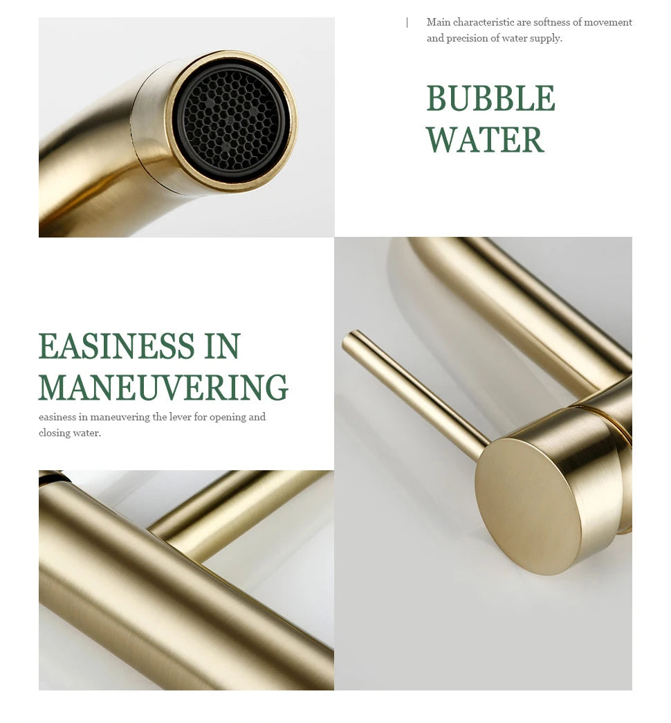 Brushed Gold Basin Faucet Solid Brass Hot And Cold Water Basin Mixer Sink Tap Deck Mounted Bathroom Taps