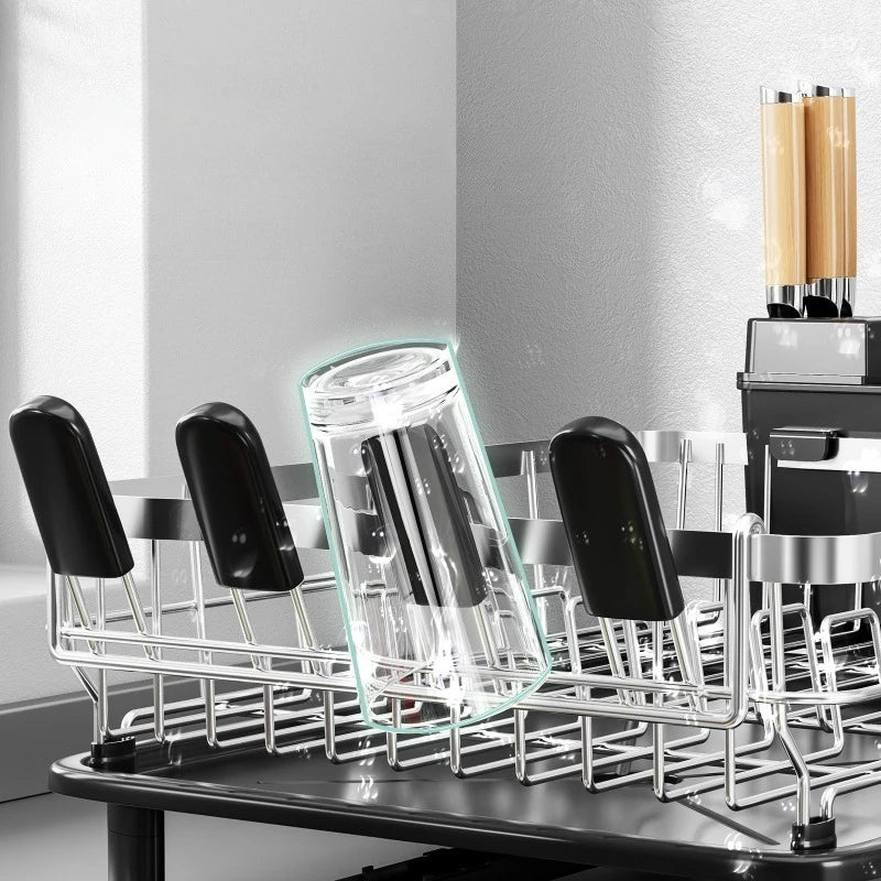 Single Layer Hollow Dish Rack Kitchen Countertop Rack with Drainage Tray Multifunctional Tableware Rack Rust Resistant Durable