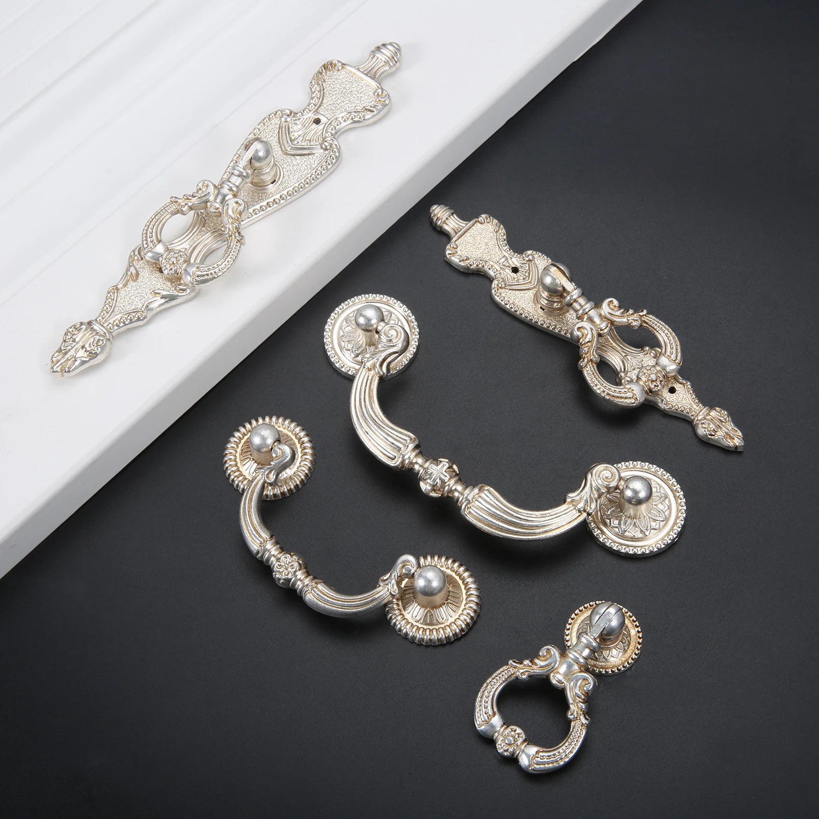 Antique Silver Gold Drawer Cabinet Knobs Furniture Handles Door Pulls for Cupboard Kitchen Retro Hardware Home Decor with Screw