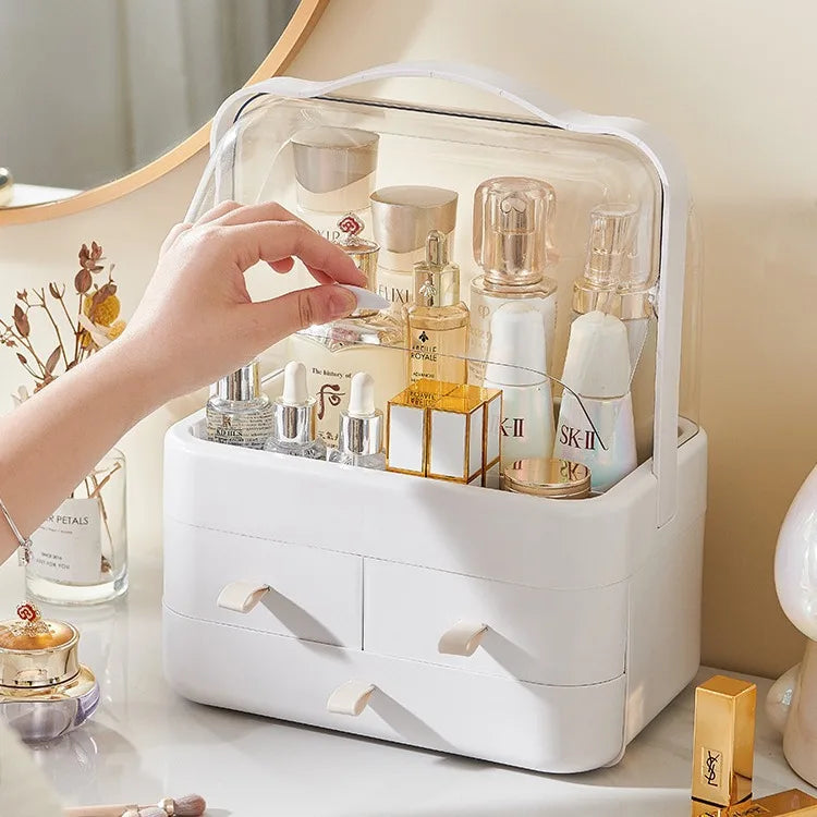 Cosmetic Organizer Countertop Organizer For Dresser With Lid And Drawer Countertop Waterproof And Dustproof Skin Care Organizer