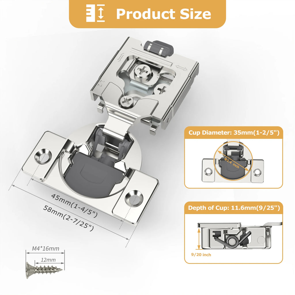 Viladepot Removable Hinges 1/2 inch Overlay Soft Close Kitchen Cabinet Hinges Satin Nickel Hidden Hinge Stainless Steel