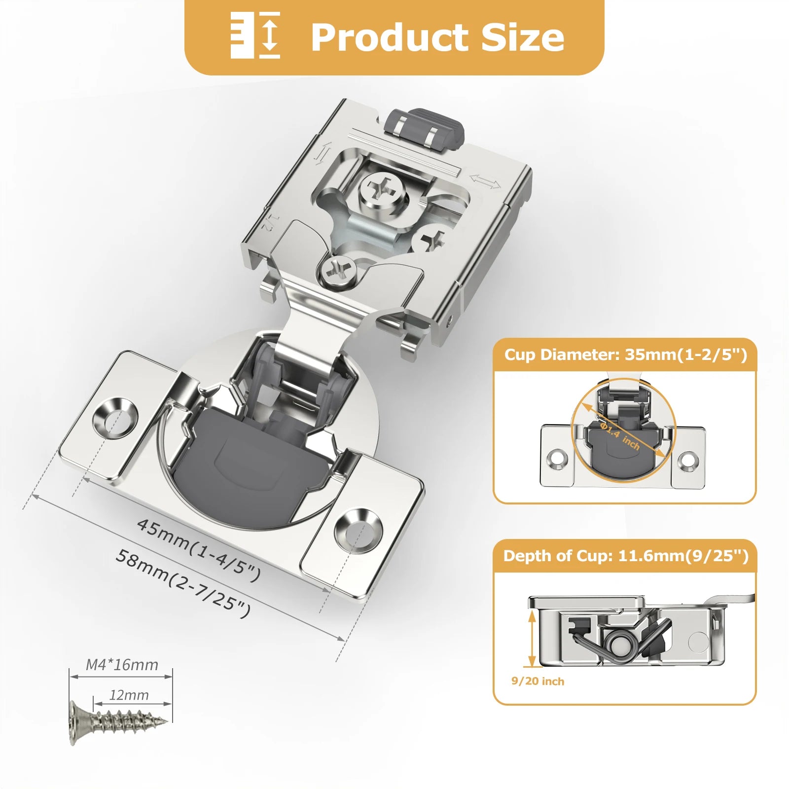 Viladepot Removable Hinges 1/2 inch Overlay Soft Close Kitchen Cabinet Hinges Satin Nickel Hidden Hinge Stainless Steel