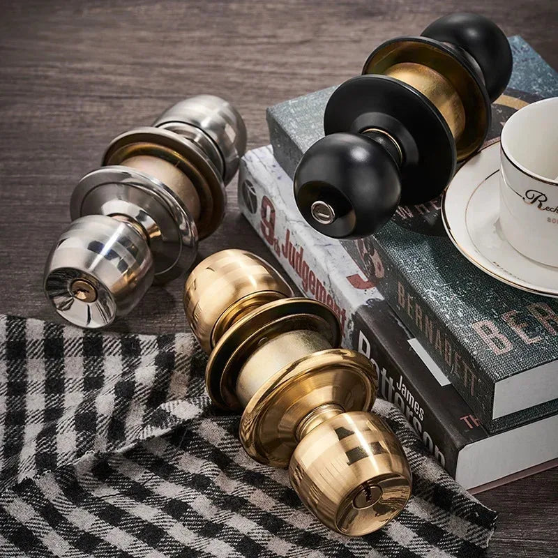 Interior Round Ball Door Knobs, Key Handles, Stainless Steel Locksets for Bathroom, Bedroom