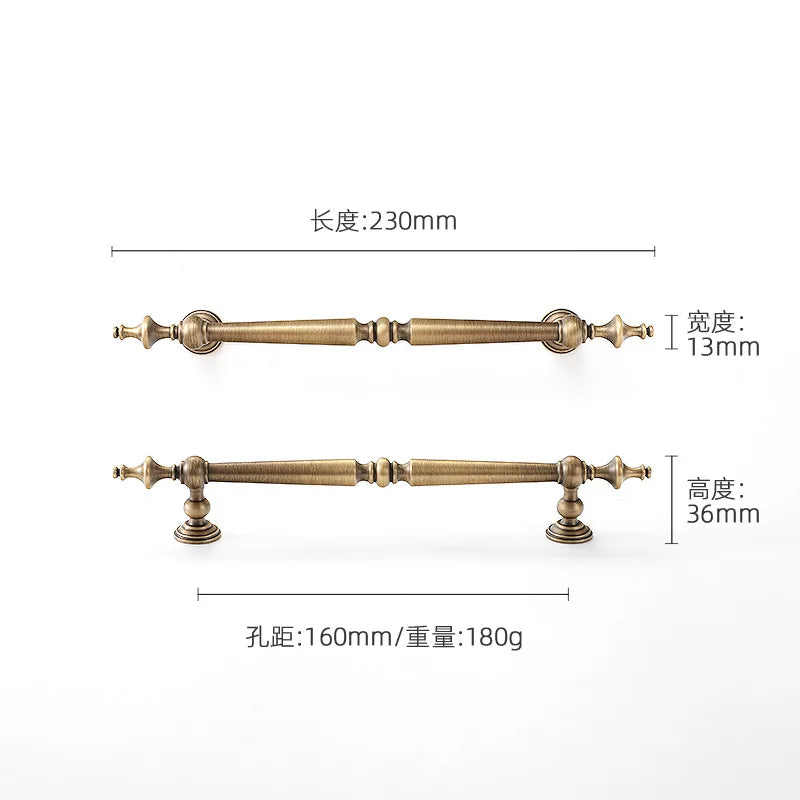 High-end Antique Bronze Door Handles and Knobs Solid Brass Antique Drawer Pulls Kitchen Cupboard Handle Gold Cabinet Handles