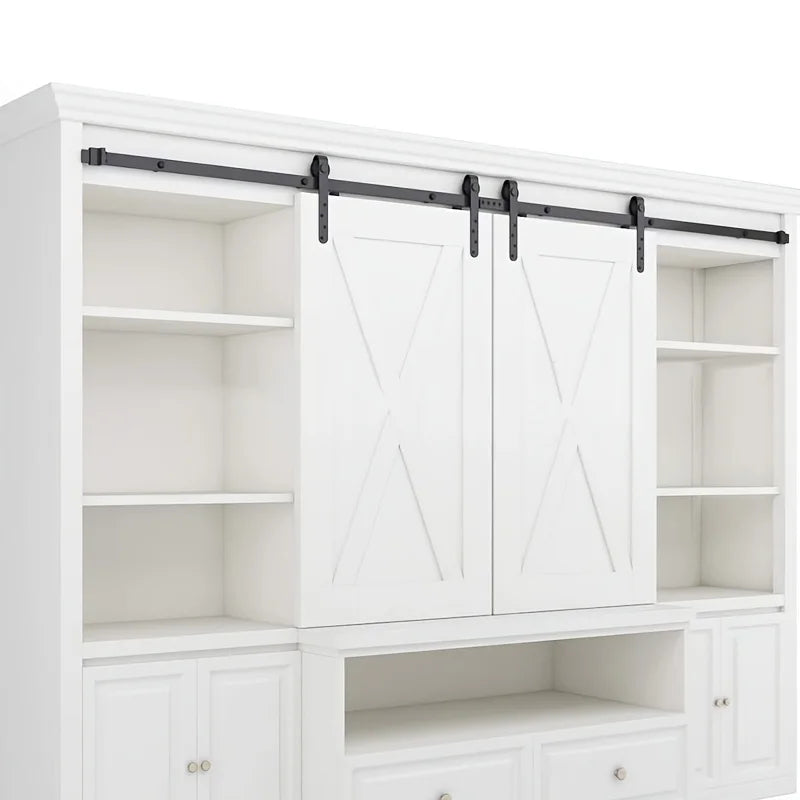 1Set Carbon steel silent sliding barn door hardware kit, suitable for carbon steel tracks in barns, TV cabinets, and wardrobes