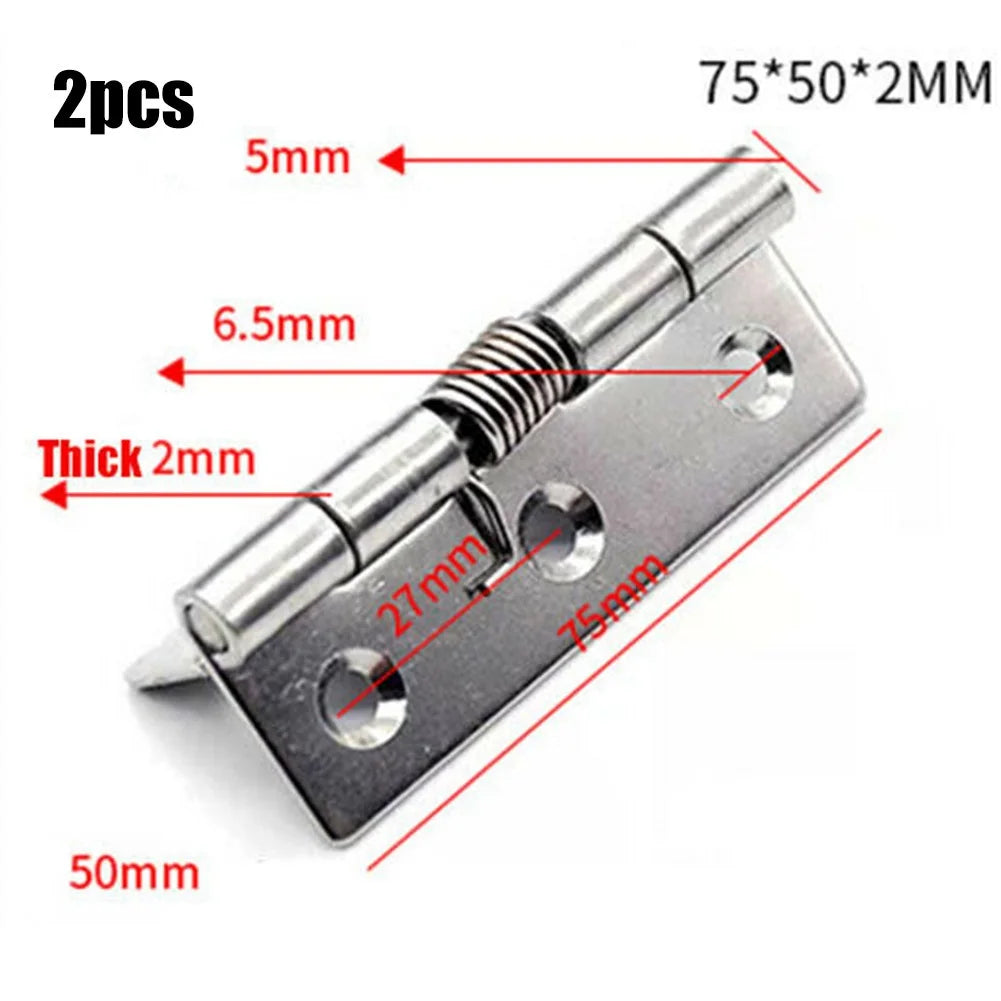 2pcs 1/1.5/2/3Inch Silver Spring Door Hinge Stainless Steel Self Closing Design Windows Cabinets Boxes Household Hardware