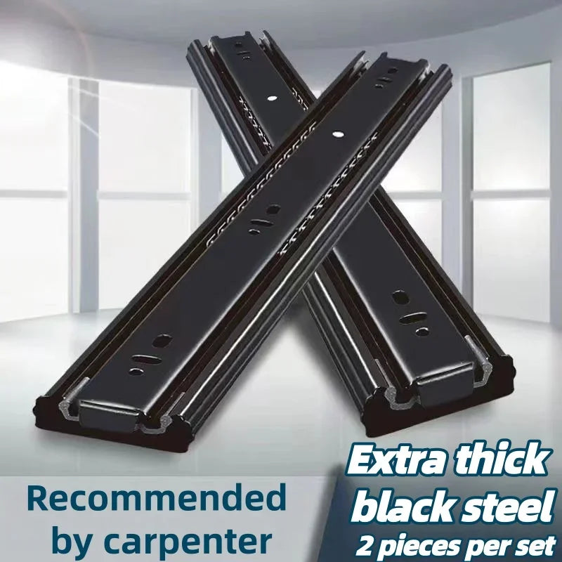 Heavy duty cold-rolled steel drawer slide rail -3-section soft closing damping rail, silent cabinet slide rail