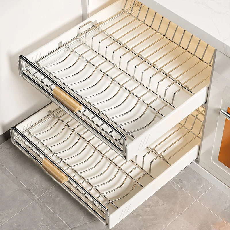 Drawer Wooden Handle Kitchen Dish Storage Rack Divider Dish Pullout Slider Punch-free Drawer Organiser Spice Racks Drainer Shelf
