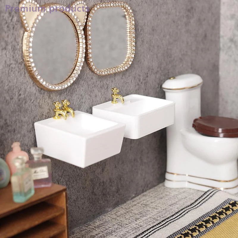 1/12 Model Dollhouse Bathroom Furniture Decoration Dolls House Dollhouse Bathroom Wash Basins Sinks Home Accessories